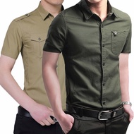 (M-4XL) 100%Cotton Men's Shirt Short Sleeve 2020 New Arrival Fashion Male Cotton Slim Fit Military C