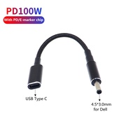 Type C to 4.5x3.0mm Plug Converter 100W USB C PD Fast Charging Cable for HP / Dell Laptop Charger DC
