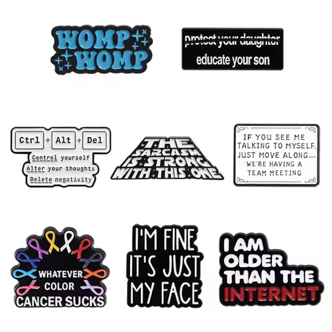 Funny Sarcasm Quote Enamel Pins I'm Fine It's Just My Face Control Yourself Delete Negativity Brooch