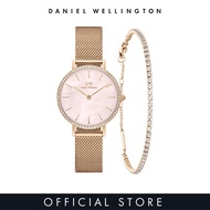 Daniel Wellington Gift Set - Petite 28mm Bezel Mesh Pink MOP Rose Gold + Classic Tennis Bracelet Rose Gold - Gift set for women - DW Official - Watch &amp; Jewelry set