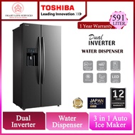 Toshiba 591L SideBySide Inverter Refrigerator With  Water Dispenser fridge peti sejuk