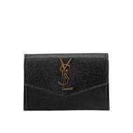 YSL 品牌金logo信封扣式卡夾零錢包(582305-黑)