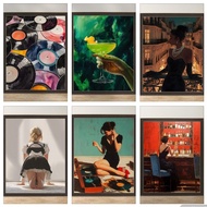 Vintage Woman Wall Art Alcoholic Drink Print Modern Bar Decor Party Poster Music Watercolor Poster