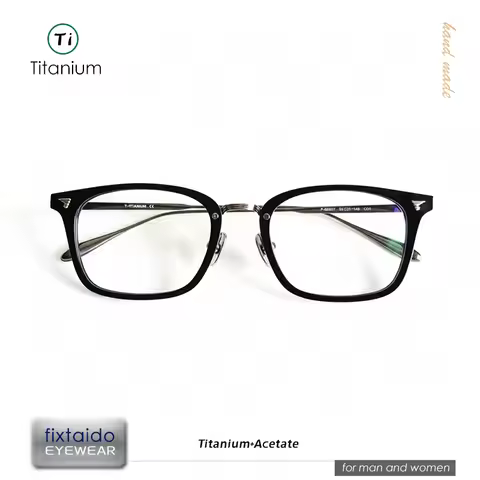 Japanese retro titanium and acetate Wellington style square frame, size 53-21-145, BJ classic same d