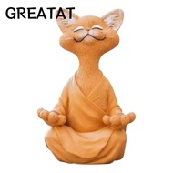 GREATAT Happy Buddha Cat Statue, Resin Ornaments Meditation Cat Statue, Home Decor Whimsical Cat Bud