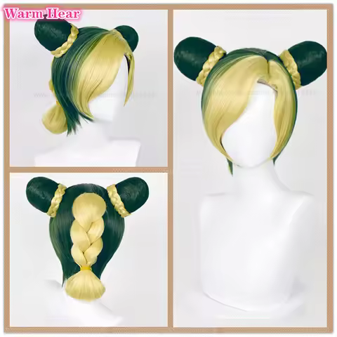 Jolyne Cujoh Synthetic Wig Anime Long 40 Golden Cosplay Anime Wig With Earrings Heat Resistant Hair 