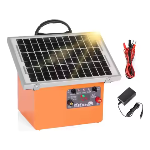 Solar electric fence charger 20 miles range 0.5J actuator controller metal polypropylene livestock a