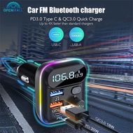 OPENMALL FM Transmitter in-Car Adapter Wireless Bluetooth 5.0 Radio Car Kit Type-C PD + QC3.0 Fast USB Charger Hands Free Calling A6M3