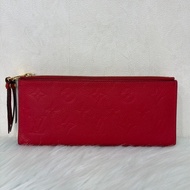 LV M62529 紅皮 牛皮 壓紋 金釦 對開 長夾