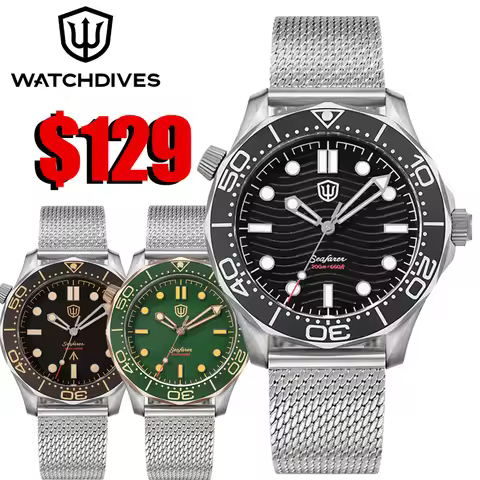 Watchdives WD007Q Diver Watch VH31 Sweep Second Quartz Movement Luminous Domed Sapphire Crystal Watc