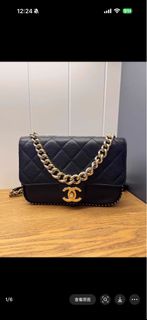 Chanel CF黑金大都會菱格紋鏈條包 23cm
