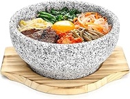 Dolsot Bibimbap Bowl, 27 Oz Korean Stone Bowl Cooking Pot with Wood Tray, Granite Stone Bowl Sizzlin