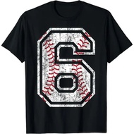 Baseball T-Shirt No. 6 Vintage Style Graphic Print Celebrating 6th Birthday Streetwear Short Sleeve 