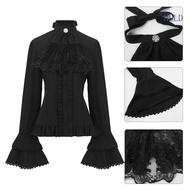 ACE Women's Medieval-Gothic Steampunk Blouse with Ruffled Sleeves