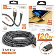 Xwin-K01 120W Data Cable 3 Meters Long Fast Charging Cable Micro USB Type-C & Lightning High Quality
