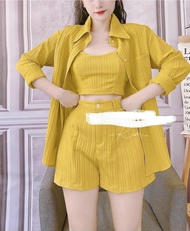 [Voucher 50k Freeship Max 0 đồng toàn quốc] Set sơ mi vải đũi xốp áo bra quần đùi vải đũi set áo hai