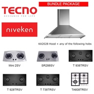 (HOOD + HOB) TECNO KA2028 (90cm) Chimney Cooker Hood with Free Hob Bundle Package