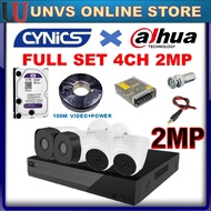 DAHUA X CYNICS 4 Full Set Channel Set 4CH Camera Set Up To 2MP 1080P  (Free p2p phone online apps)