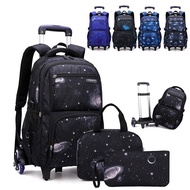 Rolling Backpack For Boys Wheeled Bag With Lunch Box Trolley School Bags Carry On Kids' Luggage Primary Junior High School Bag