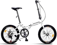 Fashionable Simplicity Adults Folding Bikes 20 7 Speed Disc Brake Mini Foldable Bicycle High-carbon Steel Lightweight Portable Reinforced Frame Commuter Bike " (Color : White)