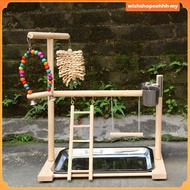 [WishshopeehhhMY] Parrot Playstand Bird Playground with Feeder Cups Bells Bird Gym Solid Wood Perch 