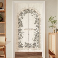 2023 New American  Linen Linen Door Curtain Household Bedroom Partition Curtain Toilet Rental Room Shelter Curtain Free Punching Kitchen Curtain