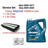 Perodua Myvi 2005-17 Alza 2009-20 Service Set(Mannol MN7505 10W40_4L Engine Oil +Oil Filter R01 +Air