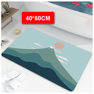 珪藻土吸水軟地墊 - 珪藻土腳墊/浴室防滑吸水腳墊/廁所速乾地墊【顏色莫蘭迪—綠山貓 尺寸40*60CM】#(KFF)