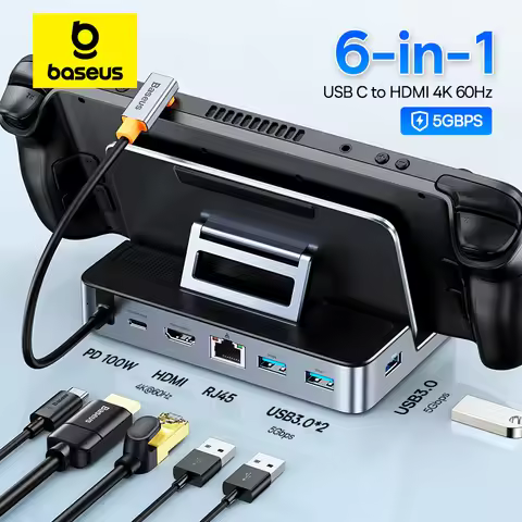 Baseus USB C Docking Station for Steam Deck for Nintend Switch Type C to HDMI 4K@60Hz RJ45 Gigabit P