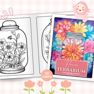 [Kertas Mewarna] Flower Terrarium Coloring Pages - Vol 1, 30 Pages Coloring Paper, 120gsm A4 or A5 P
