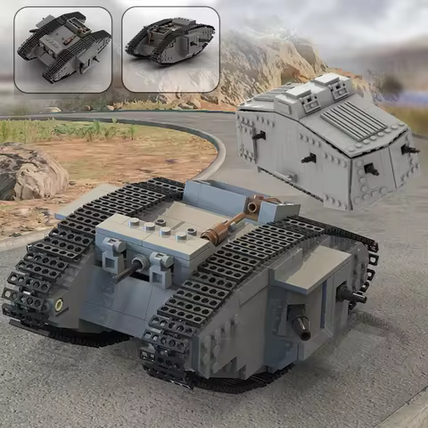 MOC WW1 Military A7V Combat Tank Building Blocks Set Mark IV Male and Black Heavy Tank War Vehicle B