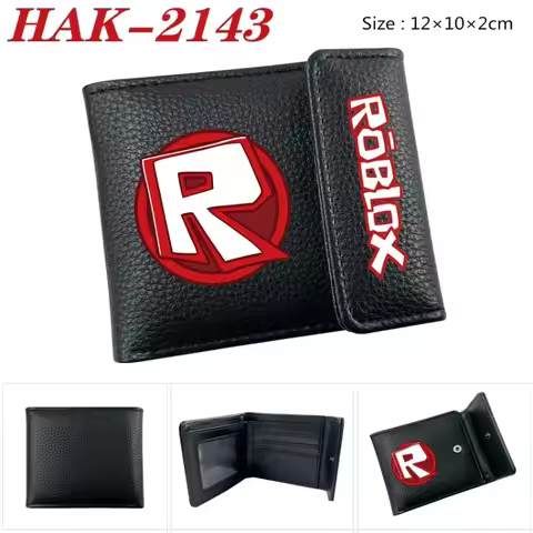Game Roblox Creative Peripheral PU Leather Printed Black Snap Wallet for Male and Female Students Fo