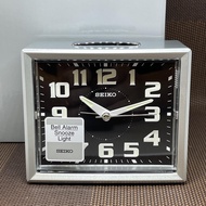 [Original] Seiko Clock QHK024S LumiBrite Quiet Sweep Snooze Black &amp; Silver Rectangle Alarm Clock QHK024