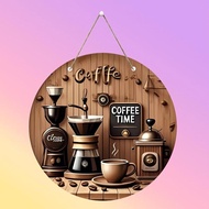 Round Coffee Metal Sign Decorative Hanging Plaque for Coffee Shops Living Rooms Reception Areas or K