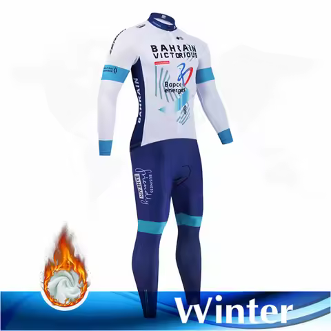 Winter Thermal Fleece Bahrain Long Sleeve Cycling Jersey Set Bib Pants Ropa Ciclismo Bicycle Clothin