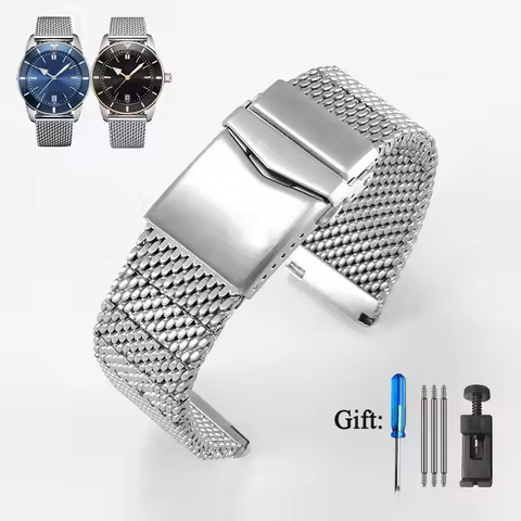 22mm Stainless Steel Milanese Mesh Watch Strap For Breitling Avenger Superocean Heritage Navitimer B
