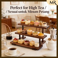 3 Tier Wooden Step Display Stand, Rustic 3-Tier Wood Riser for Taco Dessert Cupcake, Countertop Orga