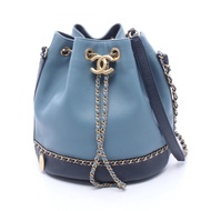【二手】香奈兒單肩包，Coco Mark 水桶包，淺藍色/海軍藍，羊皮/魚子醬紋小牛皮