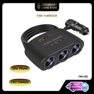 CROISSANT LIVING STORE 120W Car Charger Adapter 12V 24V 3 Socket Cigarette Lighter Splitter Dual USB LED Car Fast Charger For iPhone iPad GPS