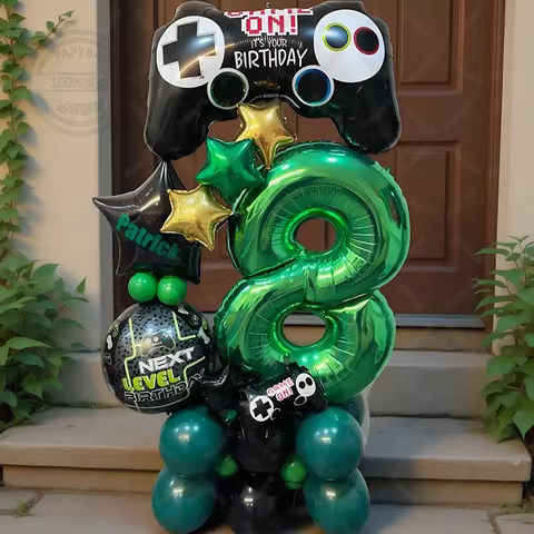 31pcs Gamepad Theme Balloon Green Number Birthday Balloon Set Game Theme Party Decoration Birthday S