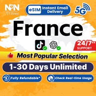 France eSIM Ultra 1-30 Days 500MB-10GB 5G/4G Data Instant Email Delivery High Speed Travel Data Fran