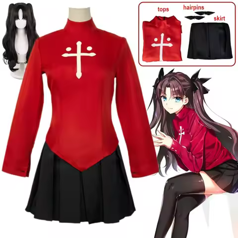 Tohsaka Rin Cosplay Costume Wig Anime Game Fate Stay Night Women Red Shirt Skirt Stocking Hairpins H