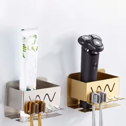 Wall-mounted Waterproof Toothpaste Stand Storage Rack Moisture-proof No-Punch Multi-slot Stainless S