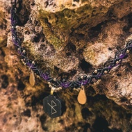 【魔法符文】治癒盧恩符文 木鑲嵌編織頸鏈