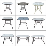 EHOME Outdoor Coffee Table Patio Round Bistro Table Metal Frame Tempered Glass Top for Balcony Backy