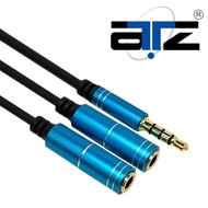 ATZ Stereo 3.5mm TRRS Male to 2 x Female Headset Y-Splitter cable for audio and mic, 3.5mm to 2 Audio / 2 Mic / 1 Audio