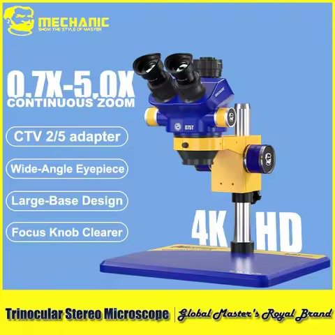 【MECHANIC】D75T-B11 Trinocular Stereo Microscope Metal Body 0.7X-5.0X Zoom HD Optical Lens for Biolog