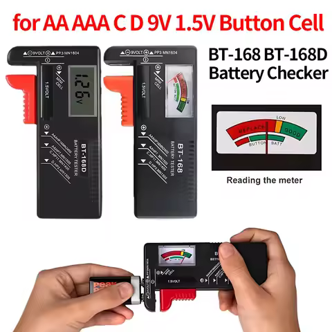 1/2Pcs BT-168 /BT-168D Digital Battery Tester LCD Display for AA /AAA/C/D/9V/1.5V Button Cell Batter