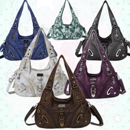 Angel Kiss Retro Distressed Large-Capacity Soft Leather y2k Diagonal Underarm Bag