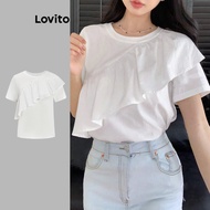 Casual Plain Ruffle T-Shirt for Women L91ED462 Kaos Ruffle Polos Kasual untuk Wanita L91ED462